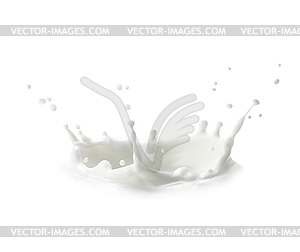 Milk crown splash, splatters and whit milky drops - vector clipart