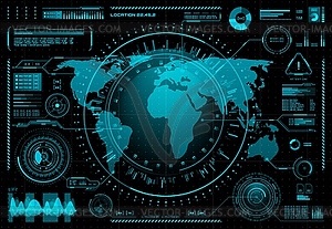 HUD user interface, world map, business data chart - vector clip art