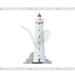 Lighthouse building icon, ocean or sea beacon - vector image