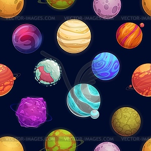 Cartoon space planets and stars seamless pattern - vector clip art