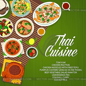 Thai food, Thailand cuisine and Asian dishes menu - vector clipart