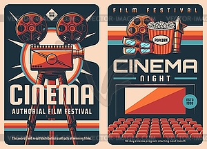 Movie film festival retro poster, cinema projector - stock vector clipart