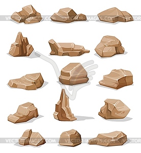 Cartoon brown rock stones, boulders or gravel - vector image