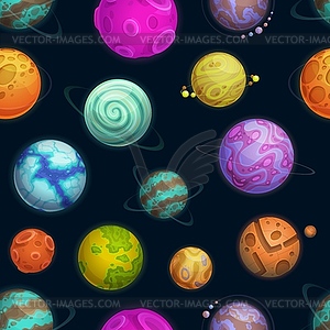 Cartoon space planets and stars seamless pattern - vector image