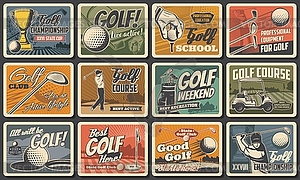 Golf club sport championship, equipment posters - vector clipart