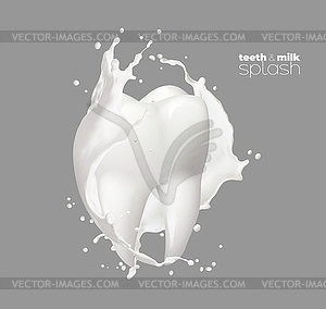 Реалистичный зуб с белым круглым молоком или йогуртом - изображение в векторе / векторный клипарт