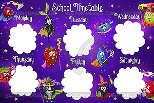 Timetable schedule, berry wizard, mage and fairy - vector image