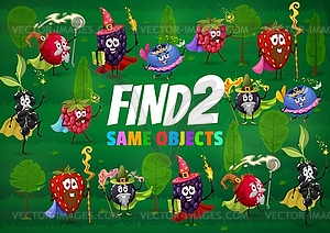 Find two same berry wizard, mage, warlock, fairy - vector clipart