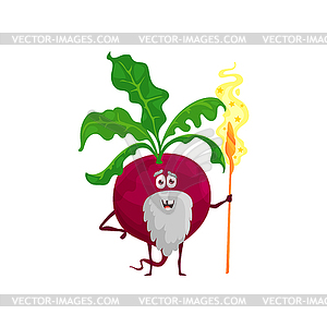 Cartoon beetroot wizard character, magician - vector clip art