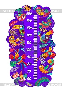 Kids height chart bright alebrije birds and scale - vector image