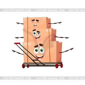 Cartoon stack of parcels on trolley, delivery - vector clip art