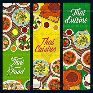 Thai food menu banners, Thailand Asian cuisine - vector clipart