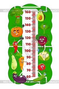 Kids height chart, cartoon vegetable athletes - vector clipart