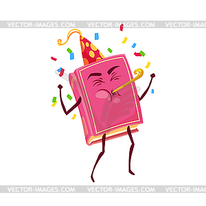 Book cartoon character celebrate birthday party - vector image