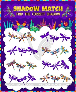 Dragonfly shadow match kids riddle, game - vector EPS clipart