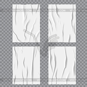 White glued wet wrinkled or crumpled paper posters - vector image