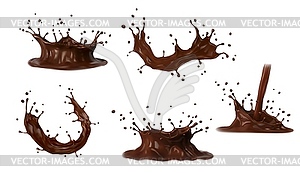 Chocolate splash, coffee milk or cocoa crown waves - vector clipart