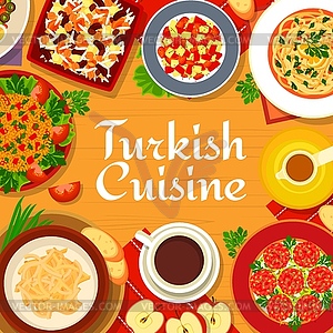 Обложка меню турецкой кухни с ресторанными блюдами - векторное графическое изображение