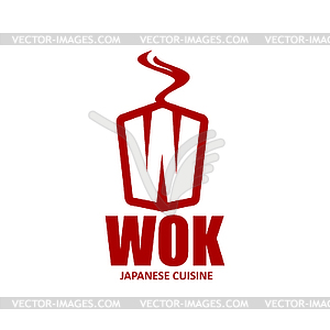 Chinese and Japanese wok box icon for noodles bar - vector clipart