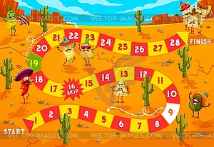 Kids board game cartoon mexican food characters - vector image