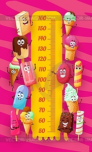 Kids height chart with funny cartoon ice cream - vector clipart