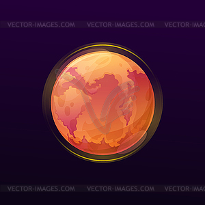 Red space planet with oceans and continents - vector clipart