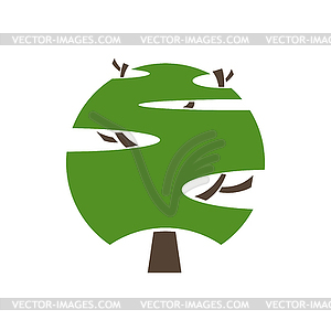 Park and garden tree icon, with round green leaf - vector clip art