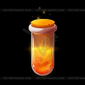 Potion bottle with fire and sparks, game interface - vector clipart