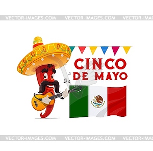 Cinco de Mayo mariachi pepper character, sombrero - vector image