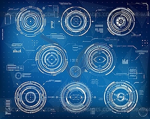 Данные футуристического инфографического кругового интерфейса HUD - векторный клипарт Royalty-Free