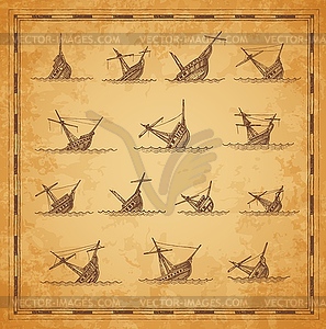 Sunken sailing ships sketches vintage map elements - vector clip art