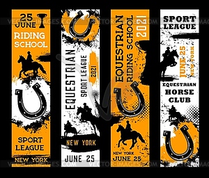 Equestrian sport banners, horse riding and racing - vector image