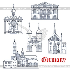 Germany, Baden-Baden and Heidelberg arhcitecture - vector clipart