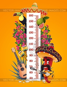 Kids height chart, mexican characters growth meter - vector clipart