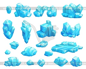 Cartoon frozen ice crystals and icicles, blocks - vector image