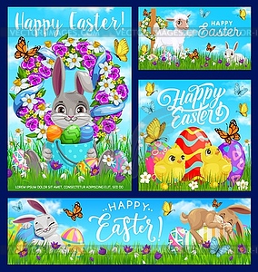 Happy Easter cartoon posters, postcards set - vector EPS clipart