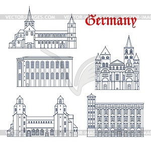 Germany architecture of Trier, Hildesheim and Linz - vector clipart