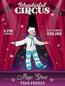 Shapito circus poster, sailor clown character - vector clip art