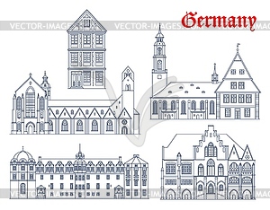 Germany architecture, Celle, Hildesheim landmarks - vector clipart