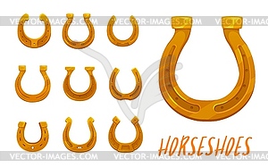 Cartoon golden horseshoes, good luck icons - vector image