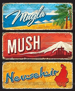 Mugla, Mush, Nevsehir il, Turkey provinces plates - vector clipart