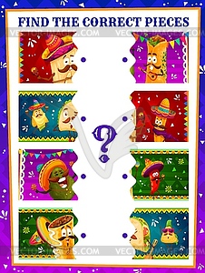 Find correct pieces kids game with mexican food - vector EPS clipart