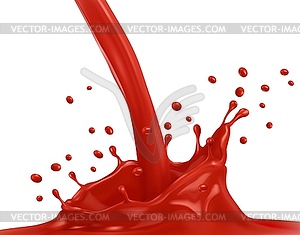 Поток напитка из томатного сока с коронным всплеском - иллюстрация в векторе