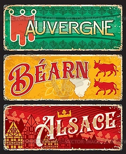 Alsace, Bearn and Auvergne regions plates - vector clip art