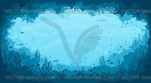 Deep sea cave landscape with seaweed and reef - vector clipart
