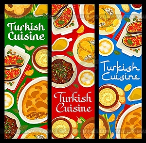 Turkish cuisine menu meals banners of Arab dishes - royalty-free vector image