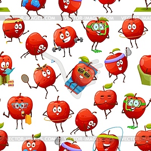 Cartoon apple fruit characters seamless pattern - vector image