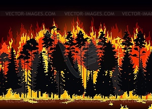 Wildfire danger disaster of forest fire flames - vector image