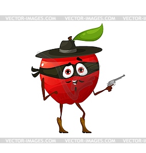 Cartoon robber or gangster apple fruit character - vector image