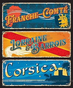 Corsica, Lorraine and Barrois France region plates - vector image